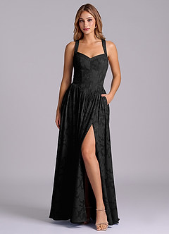 Azazie Francis Brautjungfernkleider A-Linie Korsett Blumen-Burnout Kleid Schwarz image1