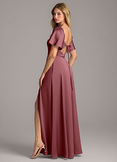 Azazie Chloe Vestidos de damas de honor Vestido de Rosa Del Desierto de Satén Elástico de Corte en A con Escote de Corazón image2