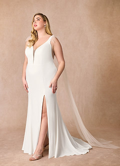 Azazie Sharen Wedding Dresses Diamond White Cocoa Mermaid Stretch Crepe Dress image10