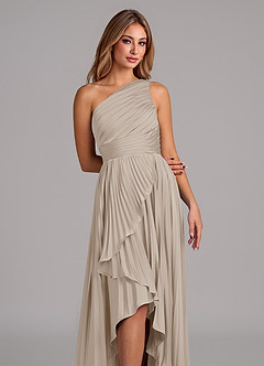 Azazie Lyrica Bridesmaid Dresses Frost A-Line One Shoulder Stretch Satin Dress image7
