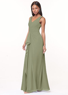 Azazie Julianna At-home Try On Dresses Butterscotch A-Line Chiffon Dress image3