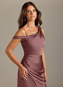 Azazie Madelyn Bridesmaid Dresses Vintage Mauve Mermaid Off the Shoulder Stretch Satin Convertible Dress image6