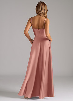 Azazie Elle Bridesmaid Dresses Rosette A-Line Pleated Stretch Satin Dress image7