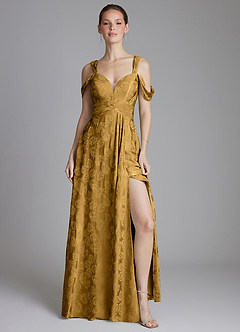 Azazie Emoria Bridesmaid Dresses Marigold Jacquard A-Line Off the Shoulder Jacquard Dress image6