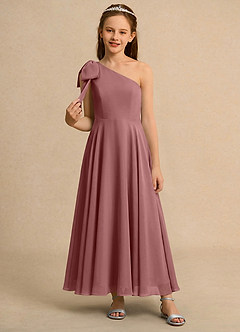 Azazie Guppy Junior Formal Flower Girl Dresses Desert Rose A-Line One Shoulder Chiffon Dress image3