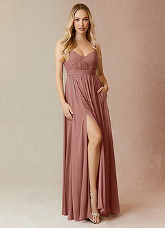 Azazie Reniya Bridesmaid Dresses Cedar Rose A-Line Pleated Mesh Convertible Dress image4