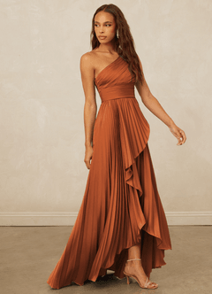 Christian Siriano Bridal for Azazie 1008 Bridesmaid Dresses Cinnamon A-Line One Shoulder Stretch Satin Dress image4
