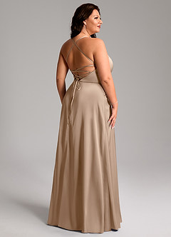 Azazie Mei Brautjungfernkleider A-Linie V-Hals Stretch-Satin Kleid Taupe image11