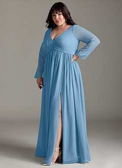 Azazie Teton Maternity Bridesmaid Dresses A-Line Long Sleeve Chiffon Floor-Length Dress image10