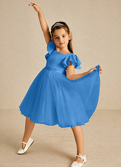 Azazie Kaeya Abiti da Ragazza di Fiori Abito A-Line in Tulle Fiocco Blue Jay image2