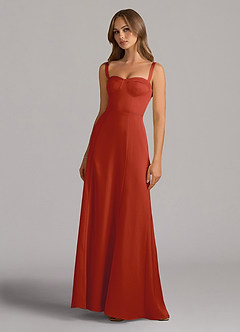 Azazie Amaris Bridesmaid Dresses Rust A-Line Corset Stretch Satin Dress image2
