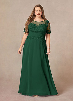 Azazie Raissa Mother of the Bride Dresses Dark Green A-Line Lace Chiffon Dress image12