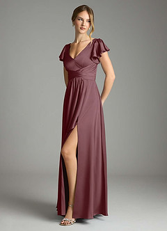 Azazie Omari Bridesmaid Dresses Sangria A-Line Stretch Satin Dress image4