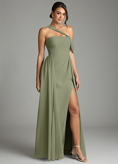 Azazie Kassandra Abiti da Damigella Abito A-Line in Chiffon a Spalla Scoperta Pistacchio image5