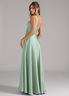 Azazie Shaude Bridesmaid Dresses Agave A-Line Pleated Stretch Satin Dress image7