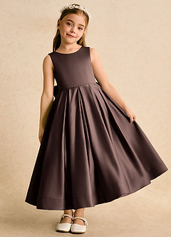 Azazie Cailee Flower Girl Dresses Ganache Ball-Gown Pleated Matte Satin Dress image2