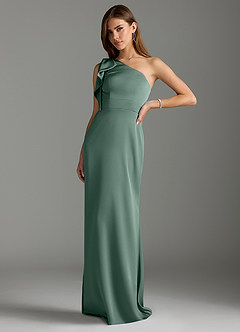 Azazie Rinna Bridesmaid Dresses Eucalyptus Mermaid Ruched Stretch Satin Dress image4