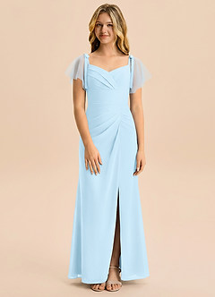 Azazie Indy Junior Sky Blue Sheath Ruched Chiffon Dress image5