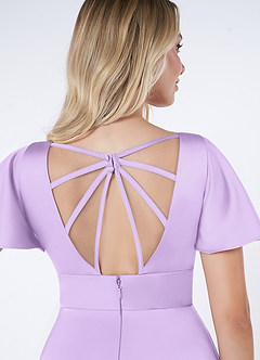 Azazie Lani Bridesmaid Dresses Lilac A-Line Flounce Sleeve Stretch Satin Dress image3