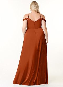Azazie Ocean Brautjungfernkleider A-Linie V-Hals Gefaltet Stretch-Satin Kleid Gebranntes Orange image7