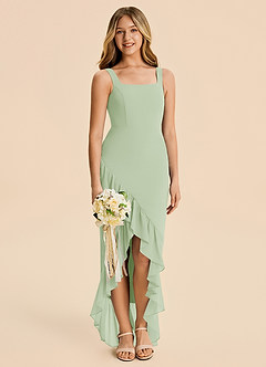 Azazie Reesie Junior Dusty Sage Sheath Ruched Chiffon Dress image4
