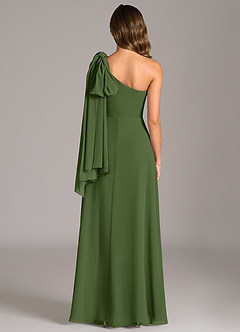 Azazie Tella Bridesmaid Dresses Olive A-Line One Shoulder Chiffon Dress image7