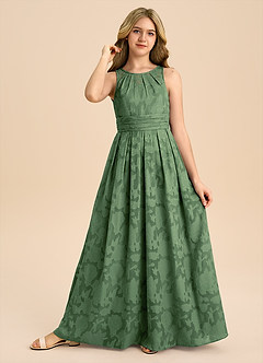 Azazie Bibiane Junior Eucalyptus A-Line Pleated Floral Burnout Dress image6