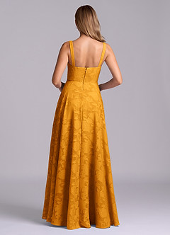 Azazie Shaude Abiti da Damigella Abito A-Line in Burnout Floreale Plissettato Caramello image2