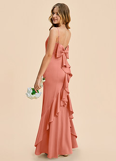 Azazie Lioren Junior Salmon Pink Sheath Bow Stretch Satin Dress image3