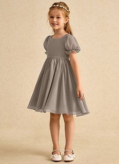 Azazie Jolie vestidos de niña de las flores Vestido de Gris Pardo de Gasa de Corte En A con Con mangas image5