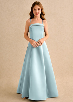 Azazie Izel Girls Formal vestidos de niña de las flores Vestido de Marfil Neblina de Satin Mate de Corte en A con Plisado image6