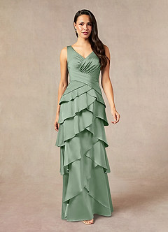 Azazie Viola vestidos de madre de la novia Vestido de Matcha de Satén Elástico de Corte en A con Plisado image2