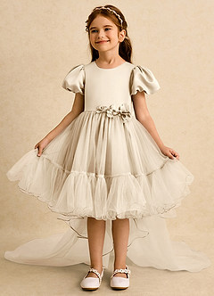 Azazie Cocoa Abiti da Ragazza di Fiori Abito Principessa in Tulle Plissettato Champagne image3