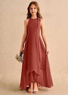 Azazie Boop Junior Formal Abiti da Ragazza di Fiori Abito A-Line in Chiffon Fiocco Terracotta image1