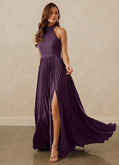 Christian Siriano Bridal for Azazie 1007 Bridesmaid Dresses Plum A-Line Pleated Stretch Satin Dress image3