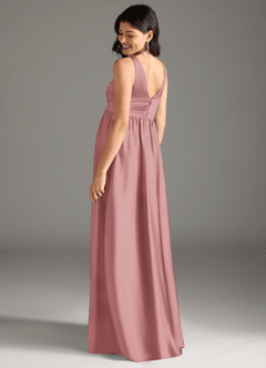Azazie Yetta Maternity Bridesmaid Dresses A-Line Pleated Stretch Satin Floor-Length Dress image3