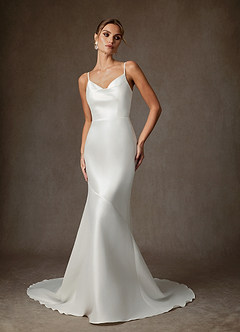 Azazie Moriah Wedding Dresses Diamond White Sheath Stretch Mikado Dress image2