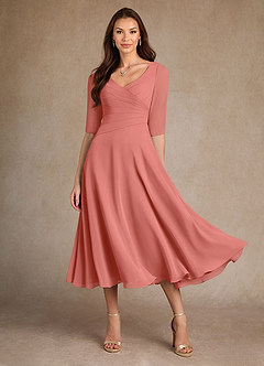 Azazie Durant Mother of the Bride Dresses Salmon Pink A-Line Pleated Chiffon Dress image2