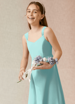 Azazie Denice Junior Aqua A-Line Chiffon Dress image6