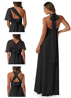 Azazie Fifi Bridesmaid Dresses Black A-Line Strapless Chiffon Convertible Dress image8