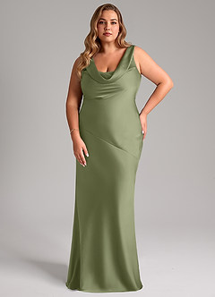 Azazie Rylina Bridesmaid Dresses Garden Sage Mermaid Stretch Satin Dress image7