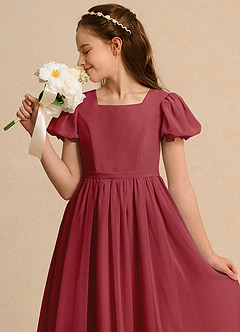 Azazie Lilia Girls Formal Robe Demoiselle D'honneur Fillette Robe Trapèze en Mousseline de soie avec manches Grenade image5