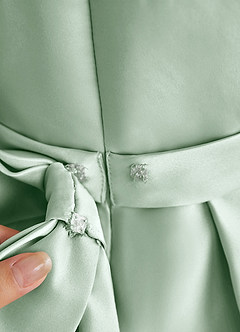 Azazie Princess Flower Girl Dresses Agave A-Line Pleated Matte Satin Dress image7