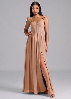 Azazie Denisse Jurken voor bruidsmeisjes Jurk van Chiffon met A-Lijn Ruches Champagne Roos image5