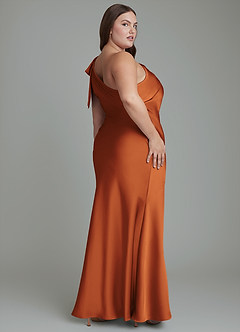 Azazie Yuanna Bridesmaid Dresses Cinnamon Mermaid One Shoulder Stretch Satin Dress image9