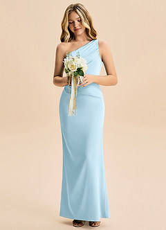 Azazie Akilah Junior Abito Tubino in Raso Elasticizzato Plissettato Azzurro image4