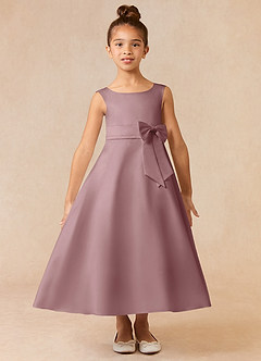 Azazie Lindy Flower Girl Dresses Dusty Rose A-Line Pleated Matte Satin Dress image2