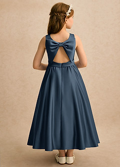 Azazie Karlie vestidos de niña de las flores Vestido Neptuno de Satin Mate de Línea A con Plisado image1