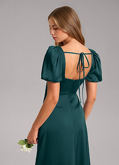 Azazie Fyona Bridesmaid Dresses Pine A-Line Pleated Stretch Satin Dress image7