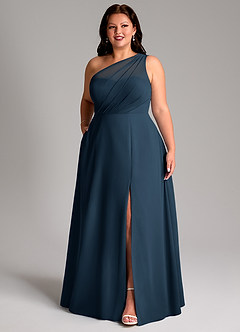 Azazie Phaedra Bridesmaid Dresses Dark Navy A-Line One Shoulder Chiffon Dress image10